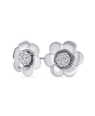 2 In 1 Removable Jackets Simple Danity Pave Cz Stud Center with Petal Flower Jacket Rose Stud Earrings For Women Teen .925 Sterling Silver