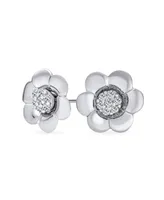 Bling Jewelry 2 In 1 Removable Jackets Simple Danity Pave Cz Stud Center with Petal Flower Jacket Rose Stud Earrings For Women Sterling Silver