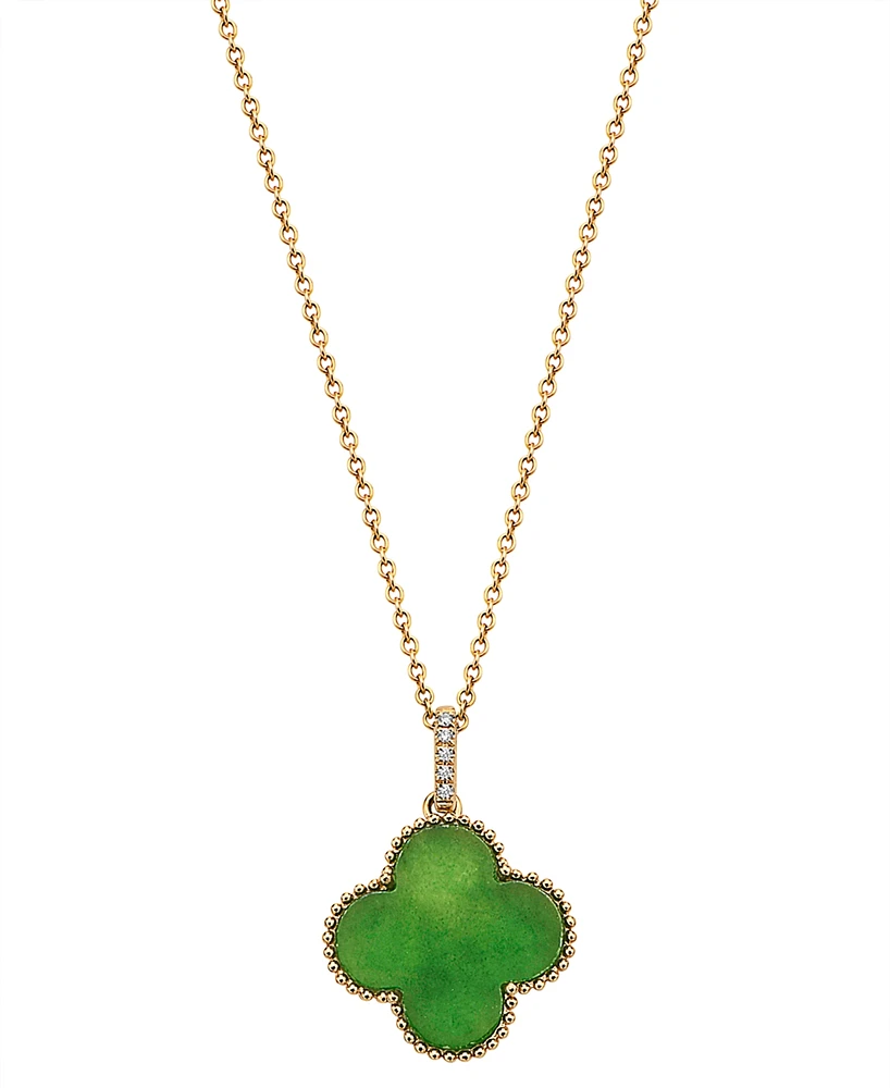 Effy Dyed Jade & Diamond Accent Beaded Clover 18" Pendant Necklace in 14k Gold