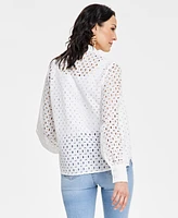 I.n.c. International Concepts Women's Cotton Tie-Neck Eyelet Blouse, Created for Macy's