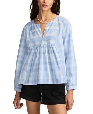 Lucky Brand Women's Cotton Plaid Popover Top