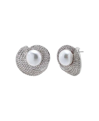 by Adina Eden Pave Looped Imitation Pearl Stud Earring