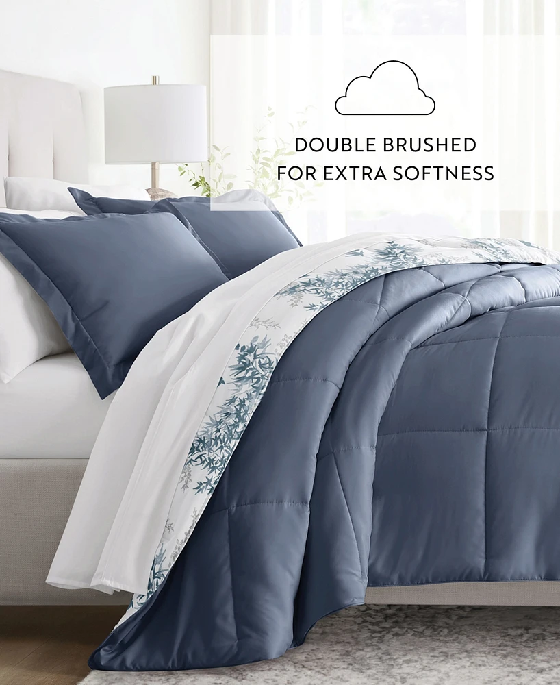 ienjoy Home Bamboo Leaves Blue -Piece Comforter Set