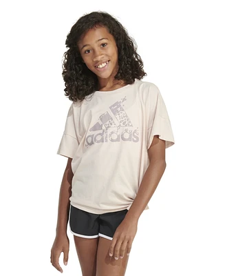 adidas Big Girls Short Sleeve Loose Fit Tie Front T-shirt