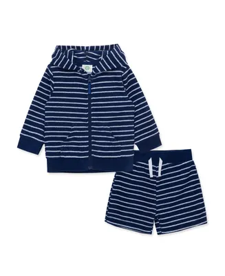 Little Me Baby Boys Stripe Terry Cover Up Jacket and Shorts, 2 Piece Set