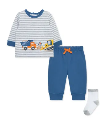 Little Me Baby Boys Trucks Shirt, Jogger Pants and Socks, 3 Piece Set