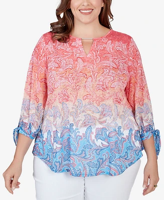 Ruby Rd. Plus Ombre Guava Paisley Printed Knit Top