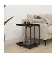 Side Table with Wheels Smoked Oak 19.7"x13.8"x21.9" Engineered Wood