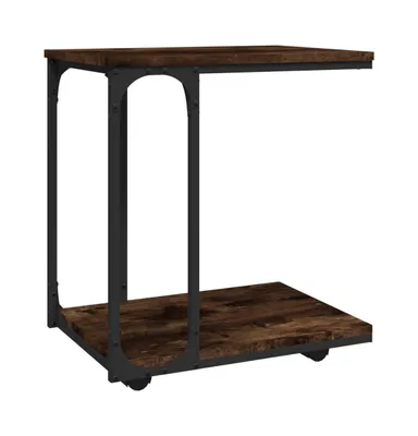 Side Table with Wheels Smoked Oak 19.7"x13.8"x21.9" Engineered Wood