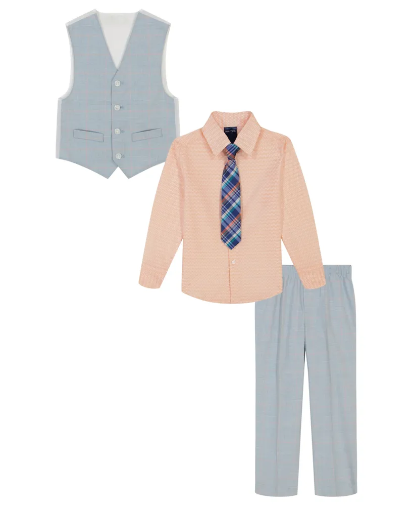Nautica Toddler Boys Machine Washable Glen Plaid Vest, Shirt, Pant and Tie, 4 Piece Set