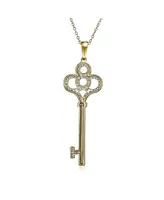 Bling Jewelry Key To My Heart Pave Cz Crown Key Pendant Necklace For Women For Gold Plated Sterling Silver