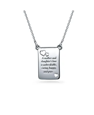 Bff Mother Daughter Bond Word Quote Rectangular Book Page Heart Pendant Necklace For Women For Teen .925 Sterling Silver