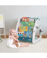 3-In-1 Kids Art Easel with Stool Magnetic Dry-Erase Board with Book Rack