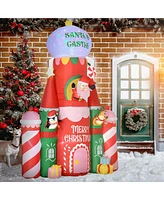 Homcom Giant 10ft Christmas Inflatables Decorations Candy Castle Santa Claus w/ Light - Multi