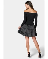 Bebe Women's Off The Shoulder Tiered Dress