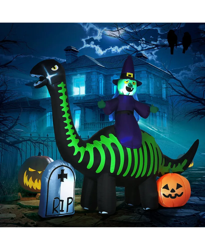 Homcom 7' Halloween Inflatable Dinosaur W/ Witch Tombstone Pumpkin - Multi