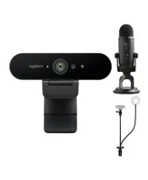 Logitech 4K Pro Webcam, Blue Microphones Yeti Blackout, Ring Light, Webcam Stand