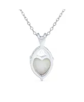 Bling Jewelry Romantic Opulence Simple Bridal Gemstone 1.5CTW White Prong Set Created Solitaire Opal Heart Shape Pendant Necklace Sterling Silver Octo