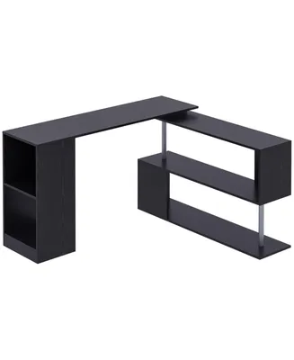 Homcom Rotating Corner Table Shelf Combo L-Shaped I-Shape Home Office, Black