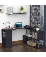 Homcom Rotating Corner Table Shelf Combo L-Shaped I-Shape Home Office, Black