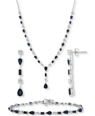 Blue Sapphire White Sapphire Mixed Cut Jewelry Collection In Sterling Silver