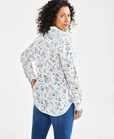 Style & Co Petite Printed Linen Blend Button-Up Shirt, Created for Macy's