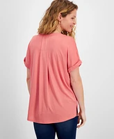 Style & Co Women's Split-Neck Short Sleeve Knit Shirt