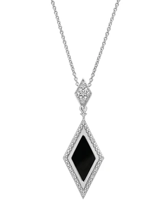 Onyx & Diamond (1/20 ct. t.w.) Geometric Framed Pendant Necklace in Sterling Silver, 16" + 2" extender