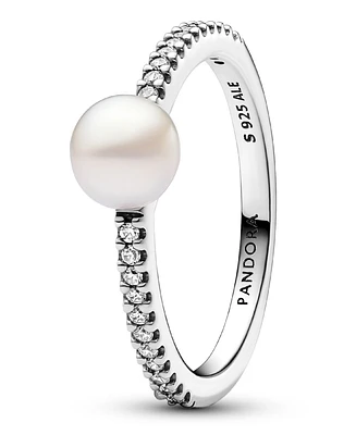 Pandora Sterling Silver Timeless Treated Freshwater Cultured Pearl Pave Ring