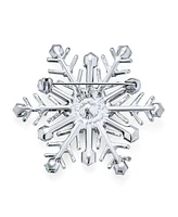 Large Multi Ice Blue Frozen Winter Snowflake Brooch Pin For Women Crystal Holiday Party Frozen Winter Rhodium Plated Alloy