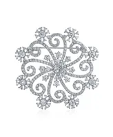 Large Frozen Winter Swirl Holiday Party Cz Cubic Zirconia Scarf Christmas Statement Snowflake Brooch Pin For Women