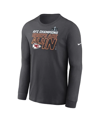 Men's Nike Anthracite Kansas City Chiefs 2023 Afc Champions Locker Room Trophy Collection Long Sleeve T-shirt