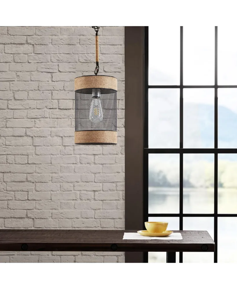 Simplie Fun Orion Natural Rope And Metal Mesh Cylinder Pendant