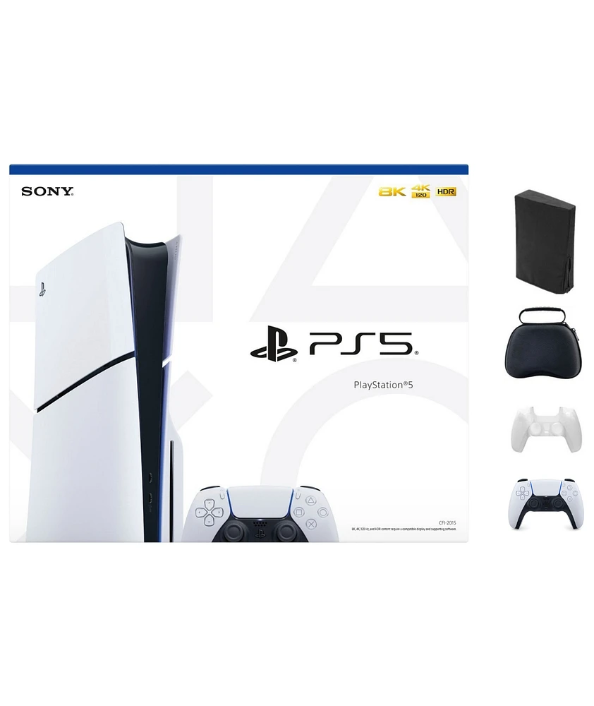 Sony - PlayStation 5 Slim Console - White With Accessories & White Controller (Total 2 Controllers Included)