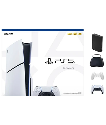Sony - PlayStation 5 Slim Console - White With Accessories & White Controller (Total 2 Controllers Included)