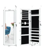 Door Mounted Lockable Mirrored Jewelry Cabinet with Led Lights