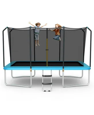 8 x 14 Feet Rectangular Recreational Trampoline with Safety Enclosure Net and Ladder-Blue