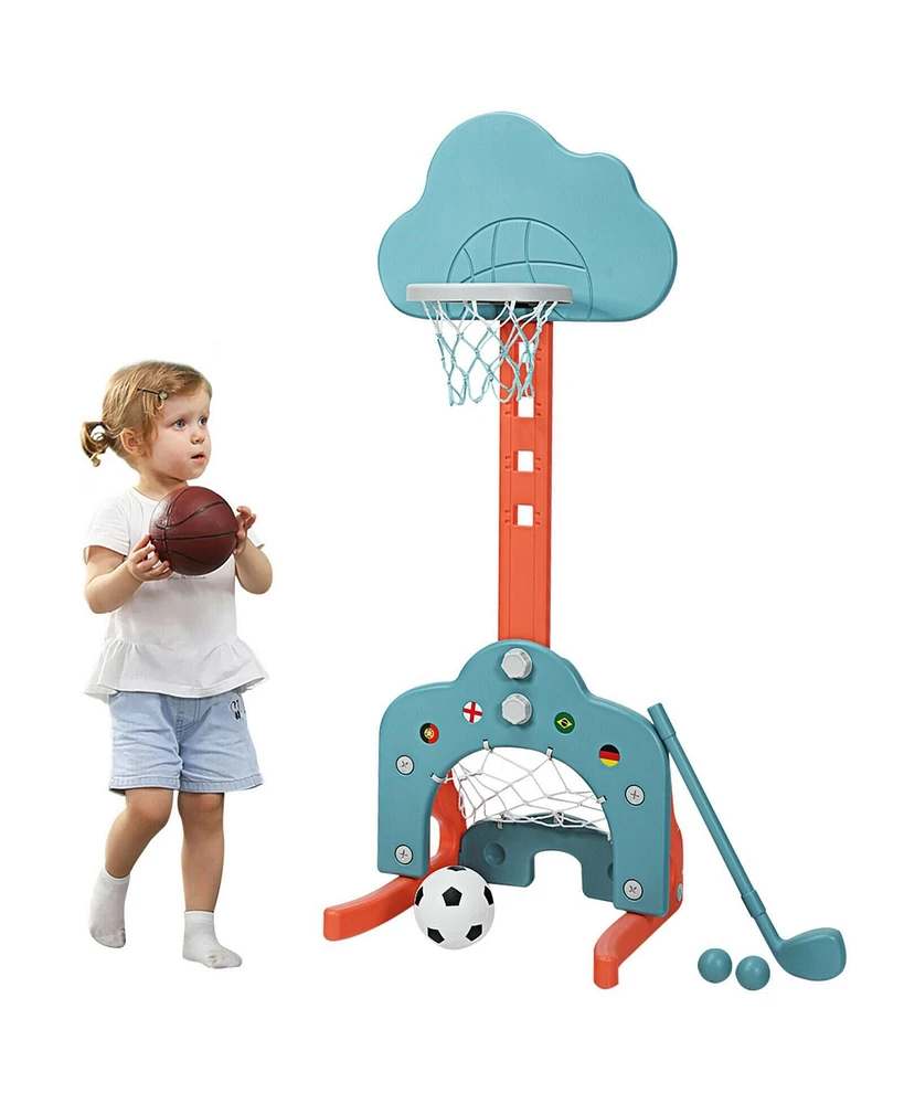 3-in-1 Kids Basketball Hoop Set with Balls-Green