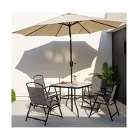 Patio Dining Set for 4 with Umbrella Hole-Gray