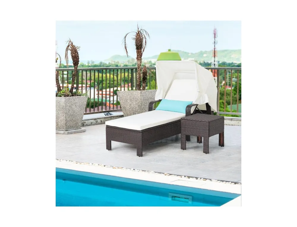 Outdoor Chaise Lounge Chair and Table Set with Folding Canopy and Armrests