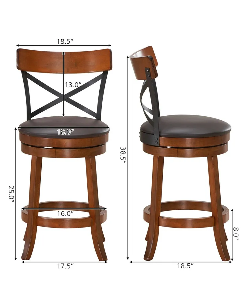 Set of 2 Bar Stools 360-Degree Swivel Dining Bar Chairs with Rubber Wood Legs-25 inch