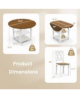 5 Piece Round Kitchen Dining Set with Drop Leaf Table Top