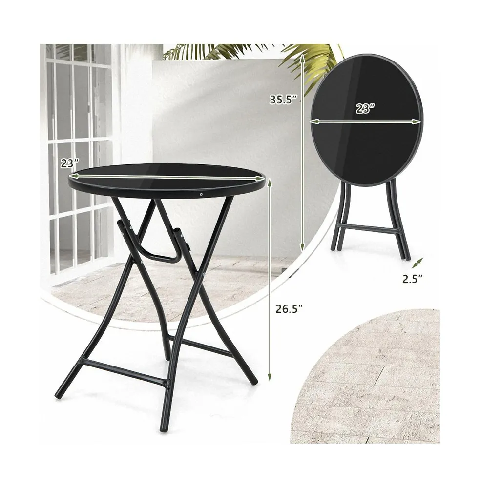 23 Inch Round Bistro Table with Tempered Glass Tabletop