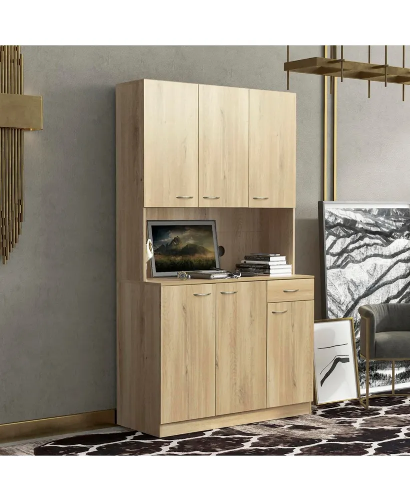 70" Tall Wardrobe& Kitchen Cabinet, with 6-Doors, 1-Open Shelves and 1-Drawer for bedroom, Rustic Oak