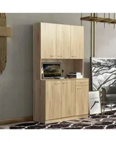 70" Tall Wardrobe& Kitchen Cabinet, with 6-Doors, 1-Open Shelves and 1-Drawer for bedroom, Rustic Oak