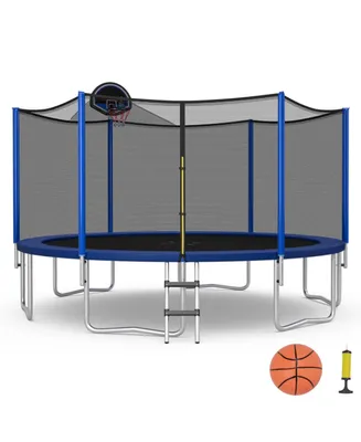 Sugift 15 Feet Outdoor Recreational Trampoline with Enclosure Net
