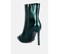 Firefly Metallic Chain Embellished Stiletto Ankle Boots