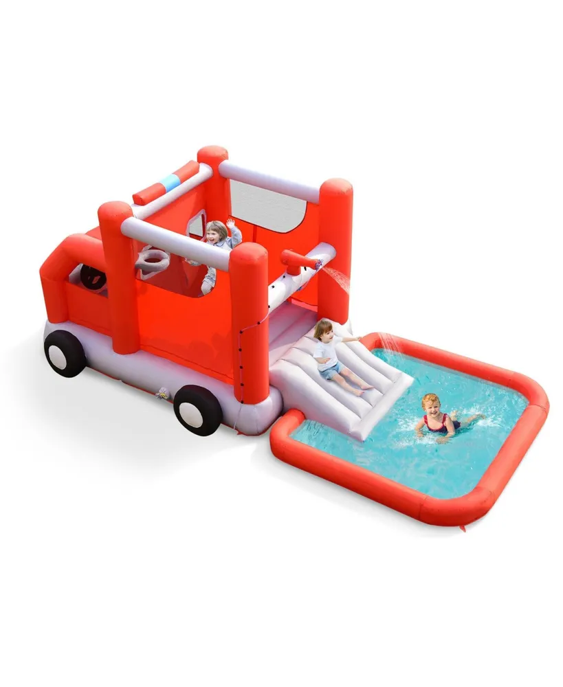 Inolait Fire Truck Themed Inflatable Castle Water Park Kids Bounce House without Blower