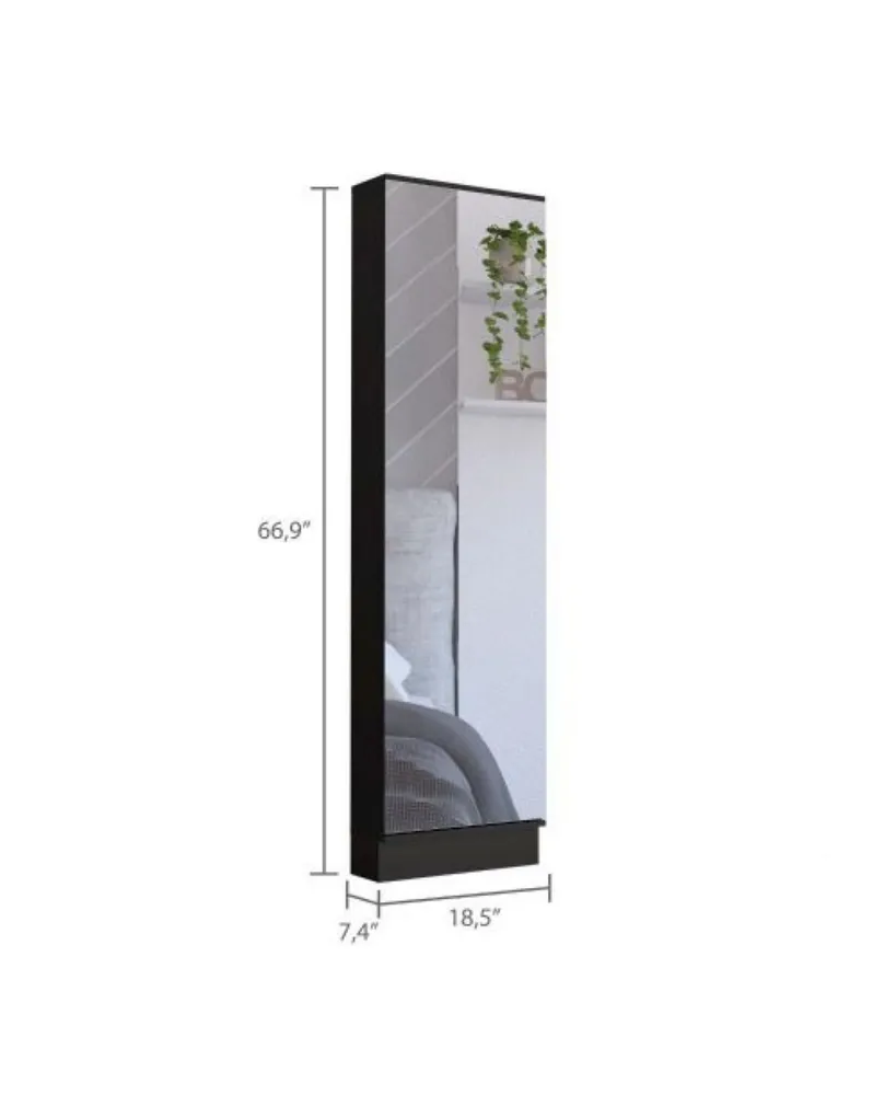 Simplie Fun Leto Xl Shoe Rack, Mirror, Five Interior Shelves, Single Door Cabinet - Black