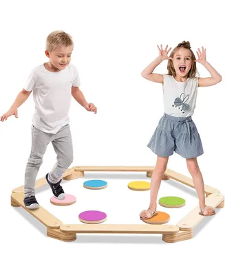 12-Piece Kids Wooden Balance Beam with Colorful Steeping Stones